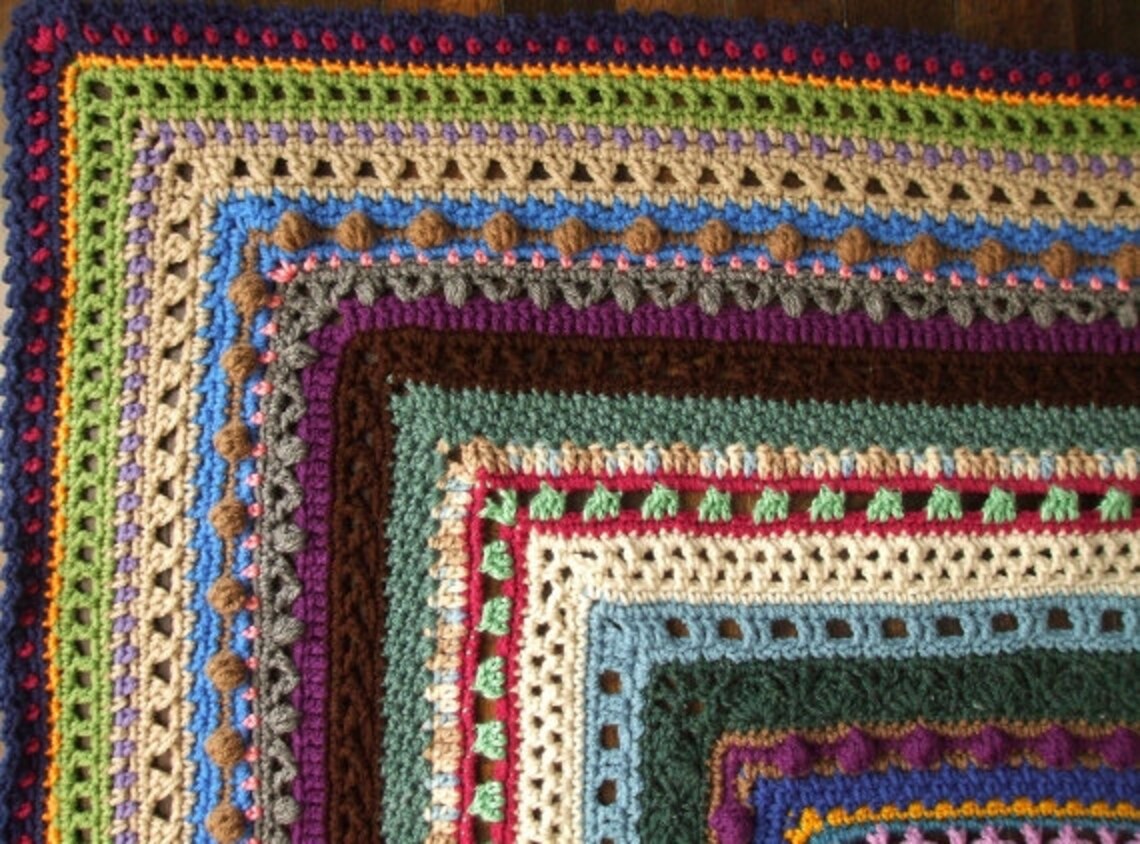 Stitch Sampler Afghan in Scraps Crocheted Throw Blanket Etsy