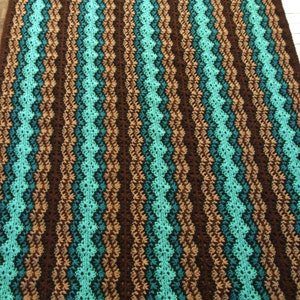 Striped Afghan in Brown and Teal Crochet Throw Blanket image 3