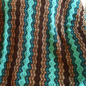 Striped Afghan in Brown and Teal Crochet Throw Blanket image 2
