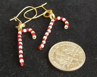 Beaded Christmas Candy Cane Earrings