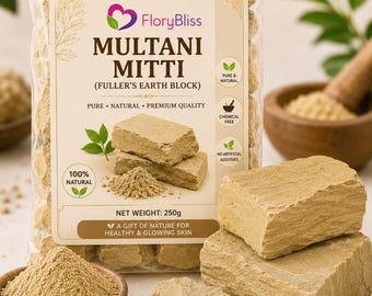 Bloque de arcilla Multani Mitti de Florybliss / Bloque de arcilla natural Fuller para el cuidado facial y de la piel.