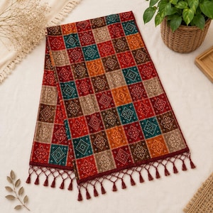 Dupatta Bandhani in cotone fatta a mano, con nappe patchwork multicolore, sciarpa etnica boho