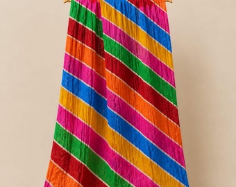 Multicolor Leheriya Art Silk Dupatta: Traditional Rajasthani Scarf, Handmade Ethnic Accessory