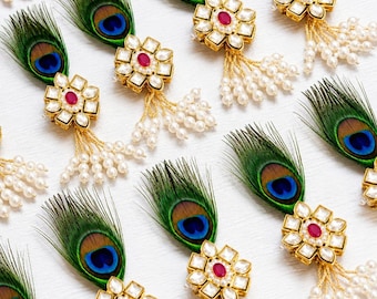 Handmade Peacock Feather Kundan Brooch: Ethnic Wedding Jewellery for Coats