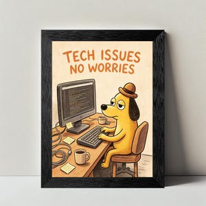 Coding Dog Canvas Print, Funny IT Office Decor, Developer Meme Wall Art