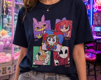 The Amazing Digital Circus Shirt, Pomni Jax Ragatha Gangle Kinger Tee, TADC Character Shirt, Cartoon Gamer Gift, Anime Fan Shirt