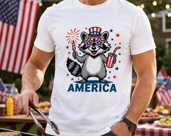 America Raccoon Shirt, Funny 4th of July Shirt, Patriotic Raccoon Tee, USA Independence Day Shirt, American Flag Tee