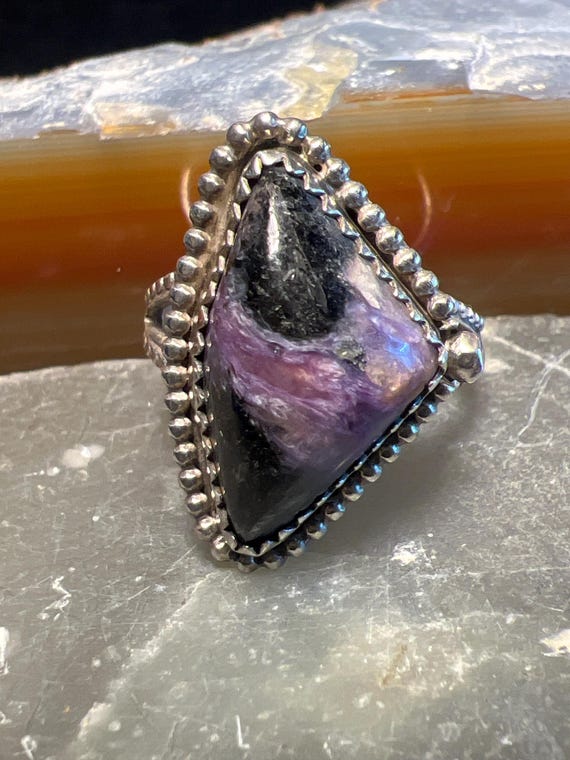 Artisan Charoite Vintage Sterling Silver Ring Size 6.5 Soulful jewels T071