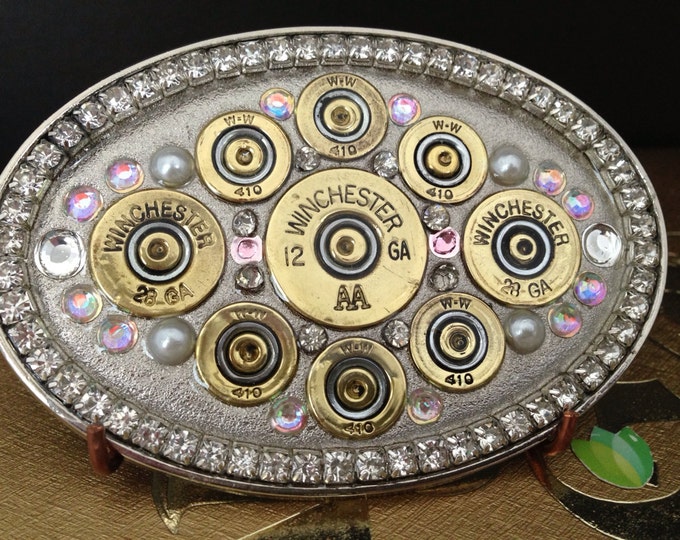 Shotgun Shell Belt Buckle Bling Winchester AA Shell Repurposed, Cowgirl