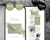 Sage Green & Ivory Floral Wedding Website Template with RSVP, Music and Countdown Timer: Editable Canva Design (Digital Download)