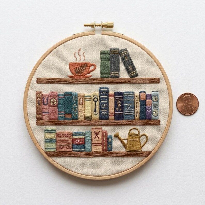 Bookshelf Embroidery Kit - Library Shelf DIY Craft Gift for Book Lovers ...