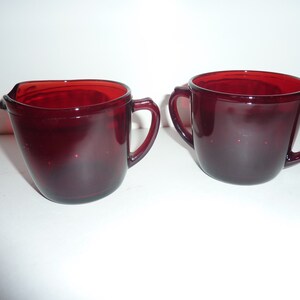 vintage ruby red cream and sugar