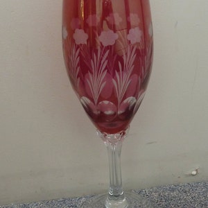 vintage cranberry etched pedestal vase