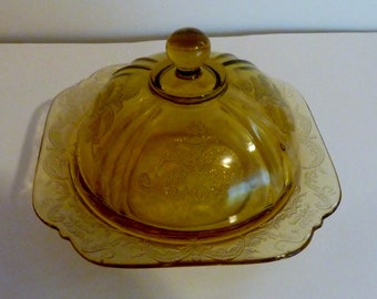 vintage 1976  Recollection    Madrid  amber butter dish with dome lid Indiana Glass