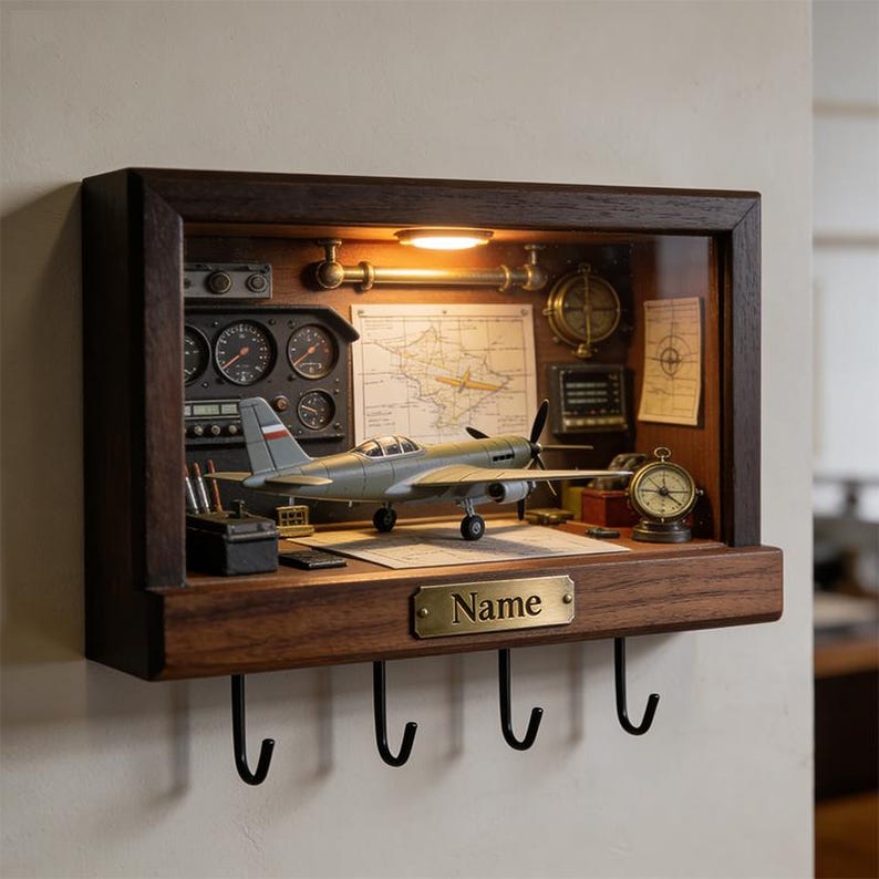 Pilot Shadow Box Personalized Pilot Key Holder, Custom Aviation Shadow Box, Vintage ...