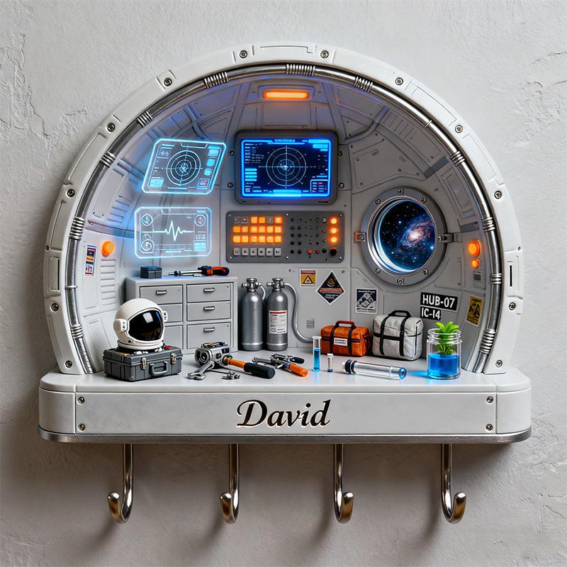 Personalized Space Station Key Holder Shelf, Custom Astronaut Wall ...