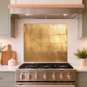 Gold print tempered glass stove splashback | luxury artistic home decor, custom size
