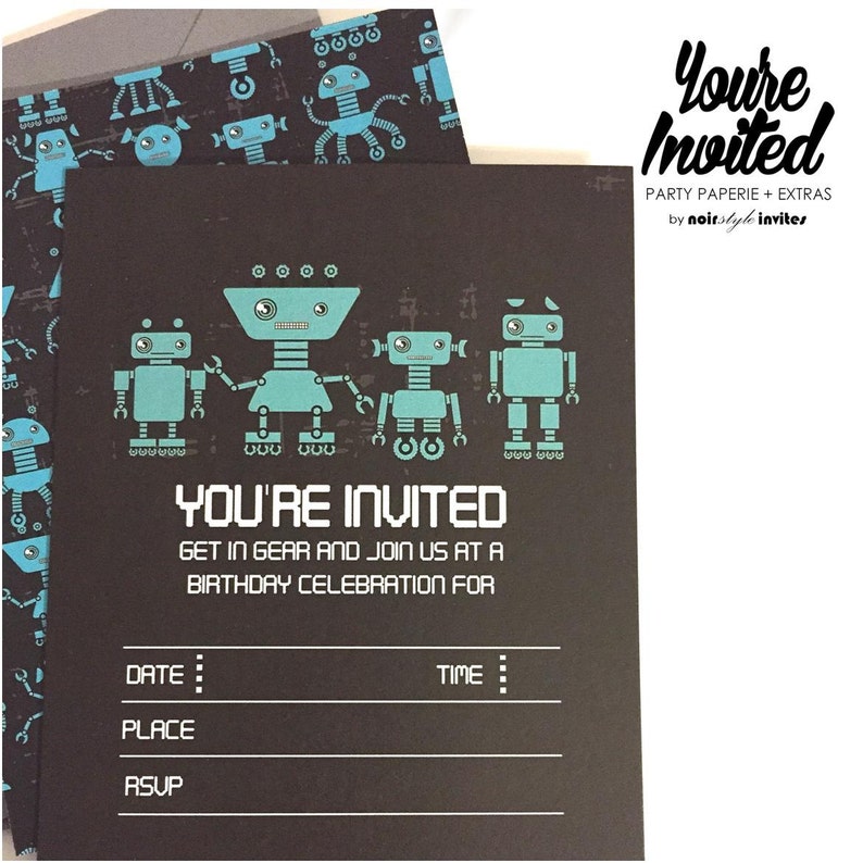 Fill In invitations Quantity of 10 Robots Theme Invitations