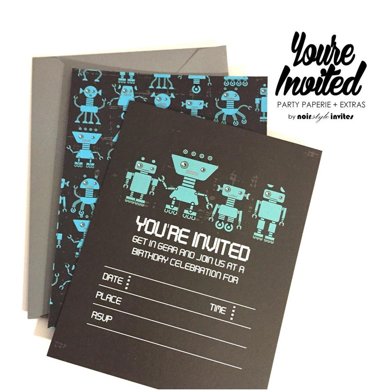 Fill In invitations Quantity of 10 Robots Theme Invitations