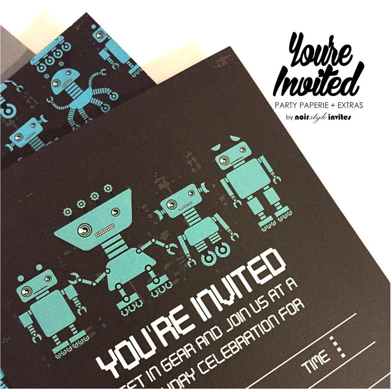Fill In invitations Quantity of 10 Robots Theme Invitations
