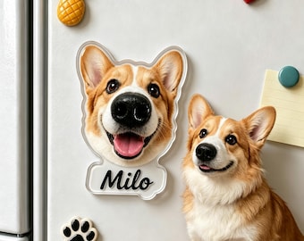 Personalized Squishy Silicone Nose Pet Fridge Magnet, Custom Dog Photo Acrylic Refrigerator Magnet, Pet Loss Memorial Gift for Dog Lover
