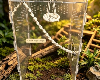 Magnetic Spider Hammock & Bridge Set, Handmade Macrame Cotton Rope Enrichment Decor, No‑Drill Terrarium Accessory for Jumping Spider