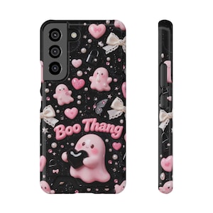 Funda para teléfono Kawaii Ghost con tarjetero, funda tipo cartera rosa de Halloween para iPhone y Samsung.