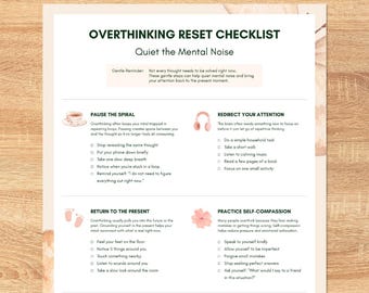 Lista de verificación para dejar de pensar demasiado (PDF imprimible) / Guía para dejar de pensar demasiado / Herramienta de autocuidado para la salud mental y alivio de la ansiedad (descarga digital)