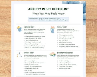 Lista de verificación para aliviar la ansiedad (PDF imprimible) / Herramienta de autocuidado para la salud mental / Rutina relajante para el exceso de pensamiento y la ansiedad (Descarga digital)