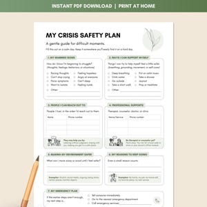 Emergency Plan Printable Mental Health Safety Plan Crisis Worksheet Therapy Panic Attack Help Crisis Support Safety Checklist PDF Download