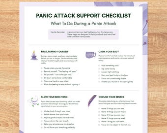 Lista de verificación de apoyo para ataques de pánico (PDF imprimible) / Qué hacer durante un ataque de pánico / Herramienta para aliviar la ansiedad y conectar con uno mismo (descarga digital)