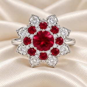 18K White Gold Natural Ruby & Diamond Ring | Round Cut, 4.00 CT IGL Certified