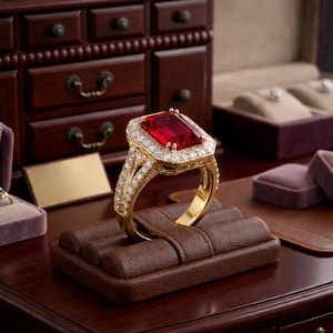 2.90 Ct Emerald Cut Natural Ruby Diamond Anniversary & Proposal Ring with 14K Yellow Gold