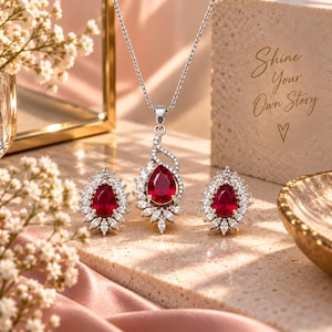 14K White Gold Ruby Diamond Pendant Set | 7.00 Ct Pear Cut (IGL Certified)