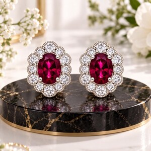 3.00 CT Oval Cut Natural Ruby Stud Earrings 14K White Gold IGL Certified