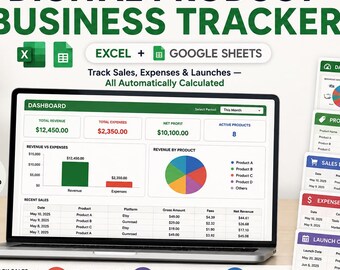 Rastreador de negocios de productos digitales / Hoja de cálculo de Excel para vendedores de Etsy
