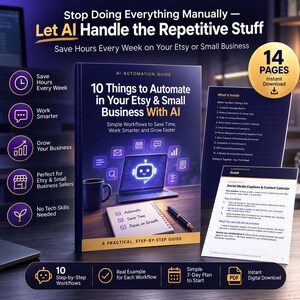 Guide till AI-automation för Etsy-säljare | 10 affärsarbetsflöden (digital PDF)