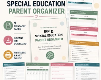 Organizador/Planificador imprimible para padres sobre IEP y educación especial (PDF instantáneo)