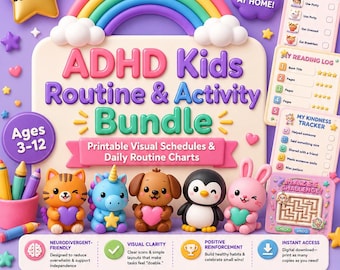 Paquete de actividades y rutinas para niños con TDAH / Planificadores diarios y semanales (Descarga digital)