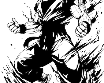 Goku Anime Warrior SVG PNG Bundle | Manga Ink Splatter Clipart (Digital Download)