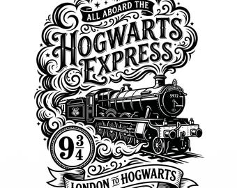 Pacchetto SVG del treno Hogwarts Express, Mago Magico Binario 9 3/4 PNG, File di taglio digitale da Londra a Hogwarts per Cricut Silhouette Design Maglietta