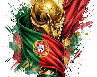 Trofeo della Coppa del Mondo Portogallo 2026 PNG / Grafica con schizzi di vernice da calcio (Download digitale)