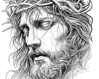 Gesù con la corona di spine SVG / ClipArt per incisione su legno cristiana (Download digitale)