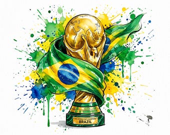 Brazil World Cup Trophy Watercolor PNG | Soccer Champion Sublimation Design (Digital Download)