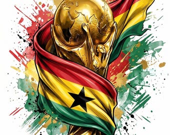 Ghana Soccer 2026 World Cup PNG | Trophy Splash Art, Flag Sublimation Design (Digital Download)
