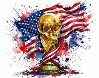 USA Soccer World Cup Trophy PNG, American Flag Watercolor Sublimation Design, Sports Apparel SVG
