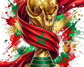 Morocco 2026 World Cup PNG Bundle | Watercolor Soccer Trophy Sublimation Design