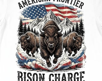 American Frontier Bison PNG | 1776 | Vintage Buffalo Charge Sublimation Design (Digital Download)