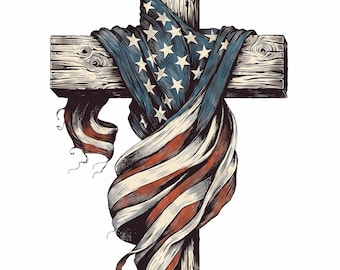 Vintage American Flag Cross SVG, Distressed Christian Clipart (Digital Download)
