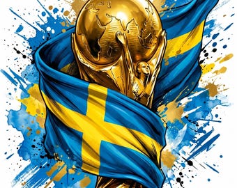 Sweden Soccer Trophy Splash Art PNG, World Cup Fan Apparel (Digital Download)